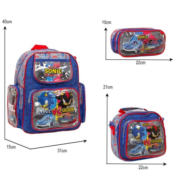 Imagem de Kit Mochila Infantil Masculina Sonic Racing Lancheira Estojo