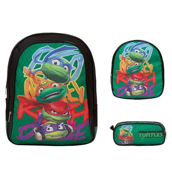 Imagem de Kit Mochila Infantil Masculina Tartarugas Ninja Costa 3 Pçs