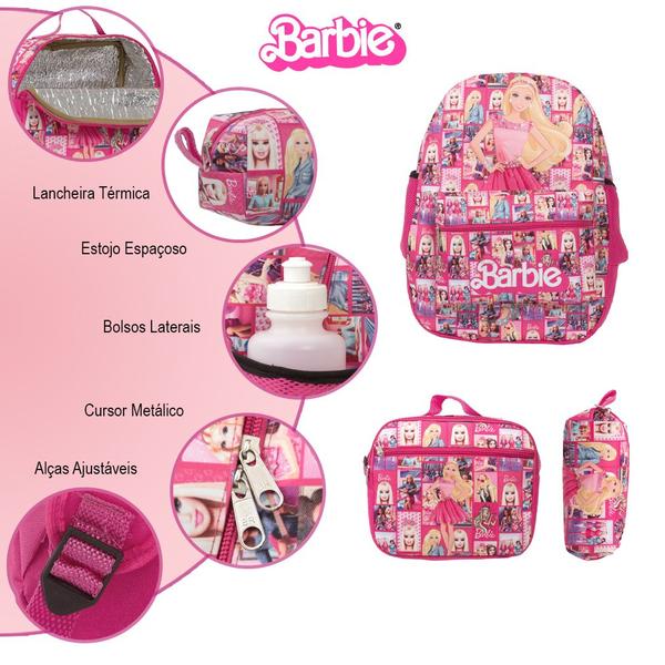 Imagem de Kit Mochila Infantil Menina Barbie Costas Creche Passeio