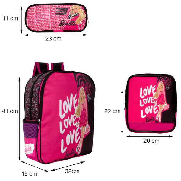 Imagem de Kit Mochila Infantil Menina Barbie Rosa Tam G Passeio 3 Pçs