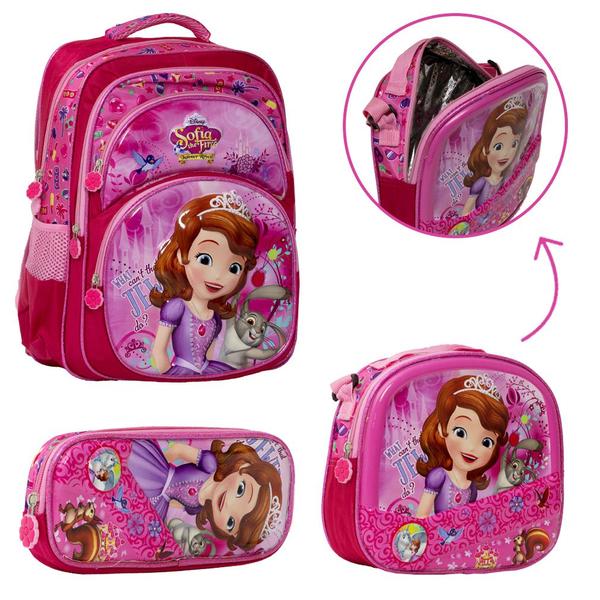 Imagem de Kit Mochila Infantil Menina Costas Princesa Sofia Resistente