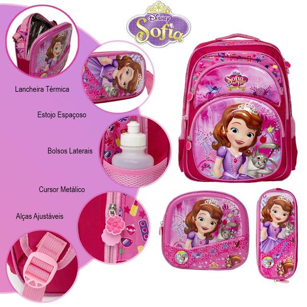 Imagem de Kit Mochila Infantil Menina Costas Princesa Sofia Resistente