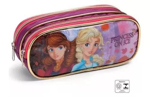 Imagem de Kit Mochila Infantil Menina Escolar Princesa Gelo Rodinhas G