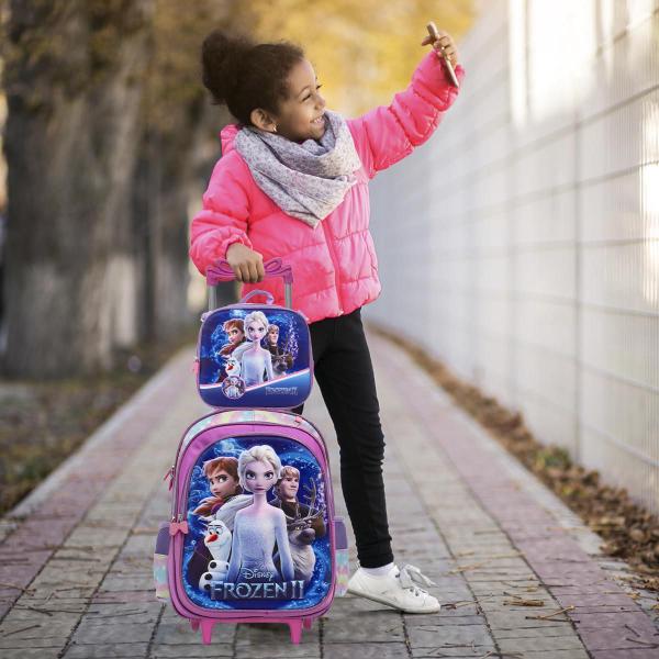 Imagem de Kit Mochila Infantil Menina Frozen 3D Rodinha Com Lancheira