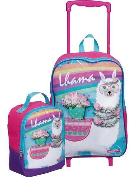 Imagem de Kit Mochila Infantil Menina Lhama Rodinha Grande Com Lancheira Térmica