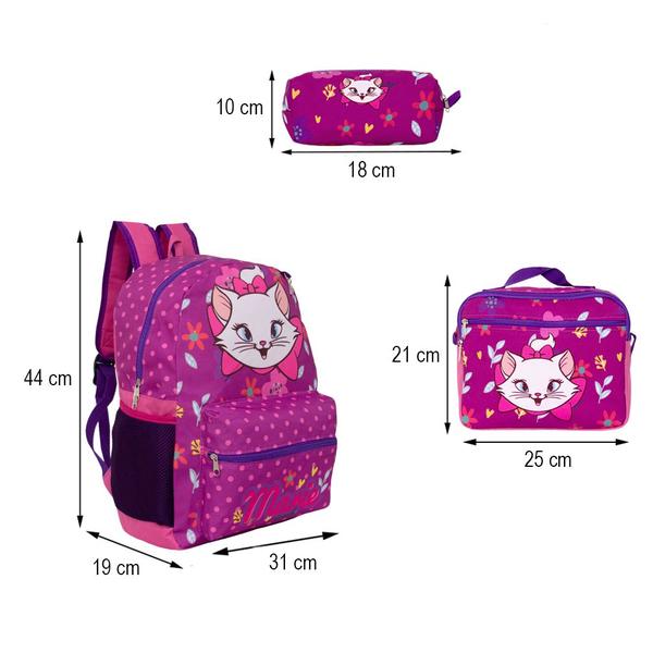 Imagem de Kit Mochila Infantil Menina Marie Roxa Tam G Passeio 3 Pçs