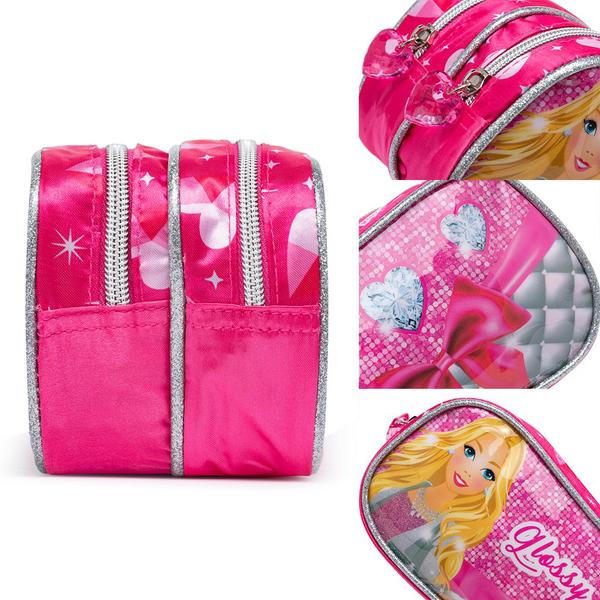 Imagem de Kit Mochila Infantil Menina Rosa de Rodinhas Lancheira Térmica Estojo Duplo