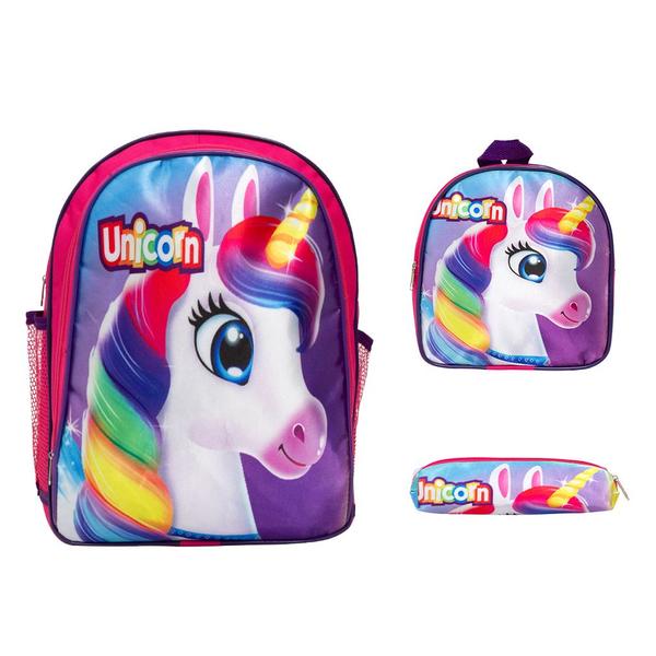 Imagem de Kit Mochila Infantil Menina Unicórnio Costas 3 Pçs Toys 2U