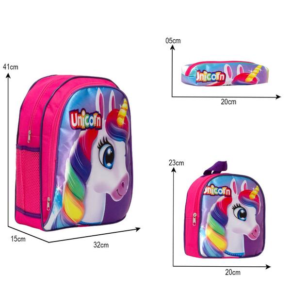 Imagem de Kit Mochila Infantil Menina Unicórnio Costas 3 Pçs Toys 2U