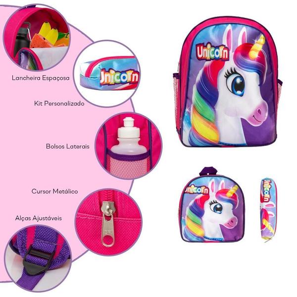 Imagem de Kit Mochila Infantil Menina Unicórnio Costas 3 Pçs Toys 2U