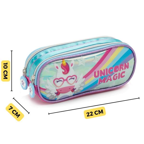 Imagem de Kit Mochila Infantil Menina Unicórnio de Rodinha Estojo e Lancheira Térmica