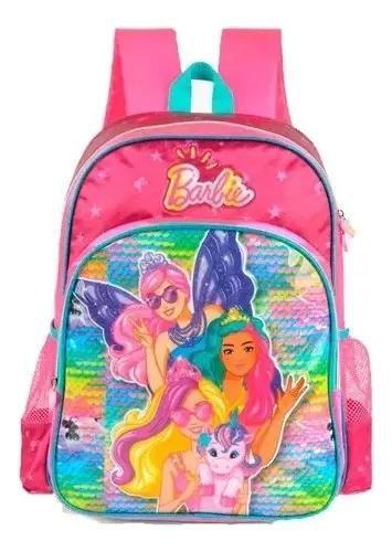 Imagem de Kit Mochila Infantil Meninas Escolar Barbie Amigas Costas G