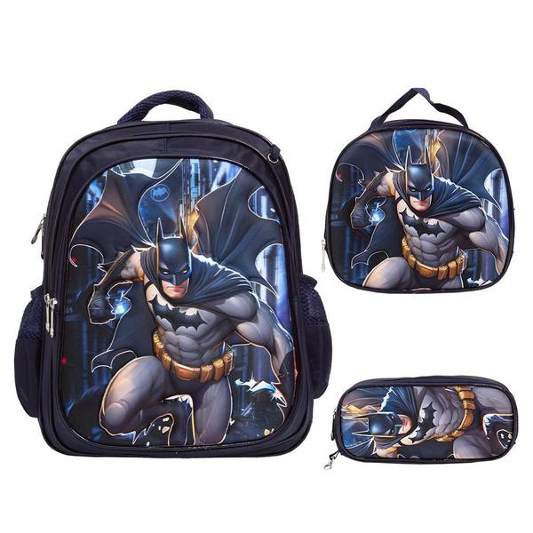 Imagem de Kit Mochila Infantil Menino Costas Batman 3D Com Lancheira