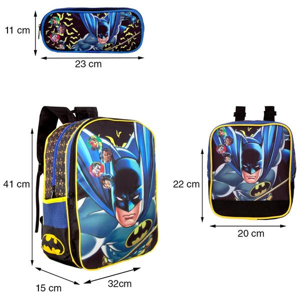 Imagem de Kit Mochila Infantil Menino Costas Batman de Passeio 3 Pçs