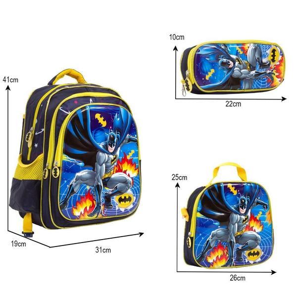 Imagem de Kit Mochila Infantil Menino Costas Batman Tam G Desenho