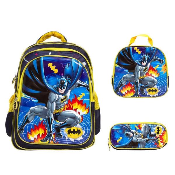 Imagem de Kit Mochila Infantil Menino Costas Batman Tam G Desenho