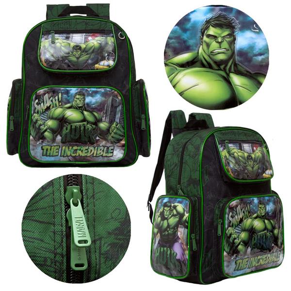 Imagem de Kit Mochila Infantil Menino Costas Hulk Preta com Lancheira