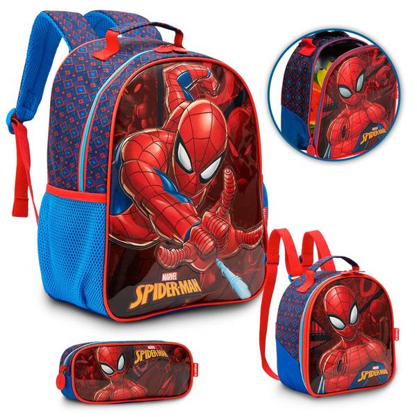 Imagem de Kit Mochila Infantil Menino Homem Aranha Passeio Creche