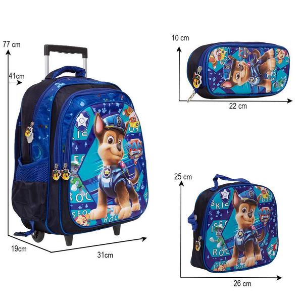 Imagem de Kit Mochila Infantil Menino Patrulha Canina 3D Com Rodinha