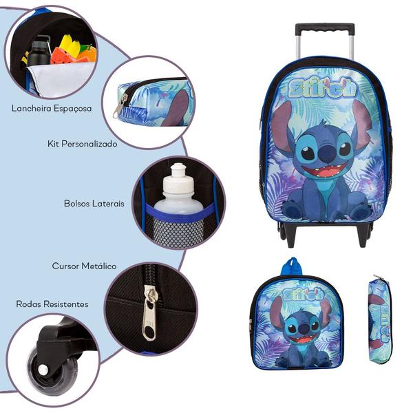 Imagem de Kit Mochila Infantil Menino Rodinha Stitch 3 Pçs Toys 2U