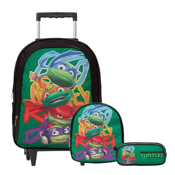 Imagem de Kit Mochila Infantil Menino Tartarugas Ninja Rodinha Toys 2U