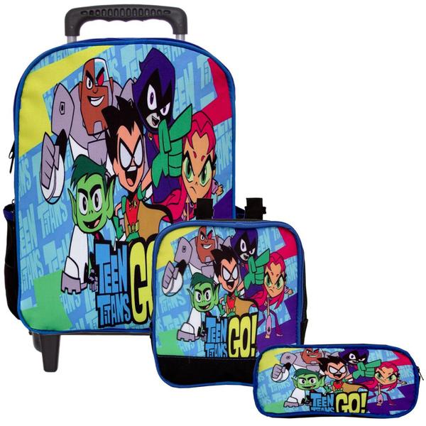 Imagem de Kit Mochila Infantil Meninos de Rodinha Jovens Titãs Grande