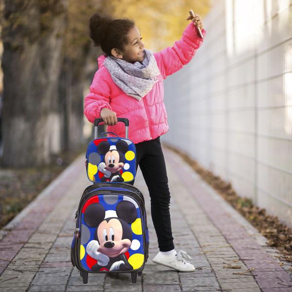 Imagem de Kit Mochila Infantil Mickey Rodinha 3D Reforçada Toys 2U