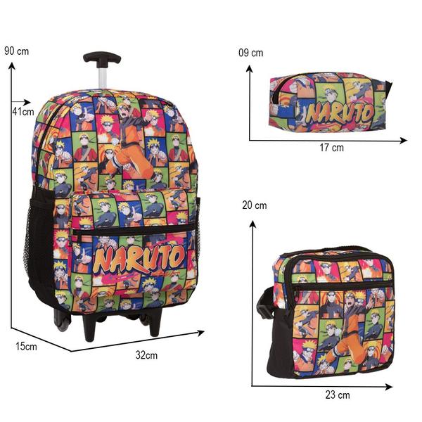 Imagem de Kit Mochila Infantil Naruto Rodinhas Quadrinhos Reforçada