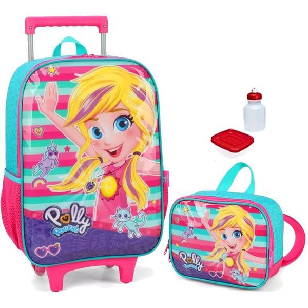 Imagem de Kit Mochila Infantil Polly Pocket Rodinhas Tam G Lancheira