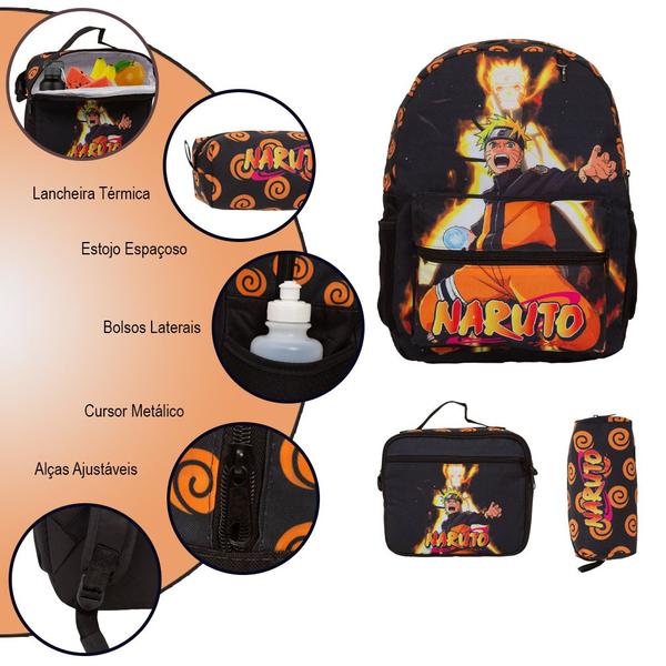 Imagem de Kit Mochila Infantil Preta Naruto Shippuden Costas Grande