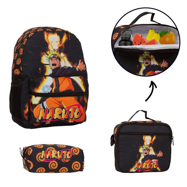 Imagem de Kit Mochila Infantil Preta Naruto Shippuden Costas Grande