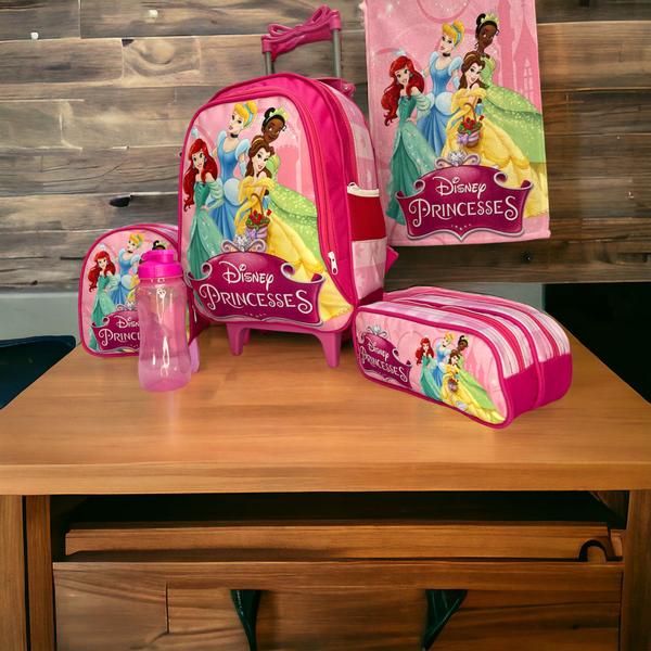 Imagem de Kit Mochila Infantil Princesas Disney Lancheira Estojo Duplo