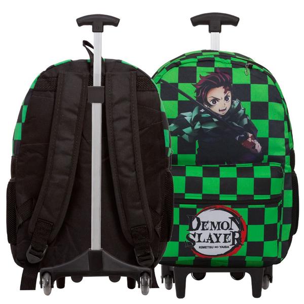 Imagem de Kit Mochila Infantil Rodinha Demon Slayer Tanjiro Cor Verde