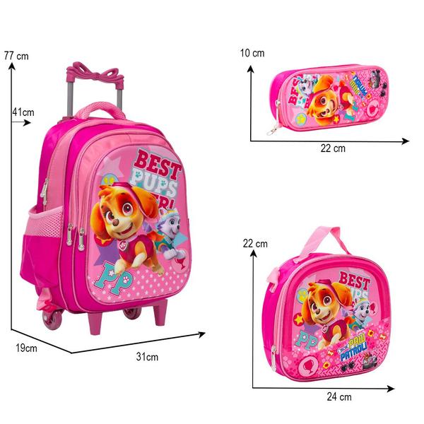 Imagem de Kit Mochila Infantil Rodinha Feminina Patrulha Canina 3D