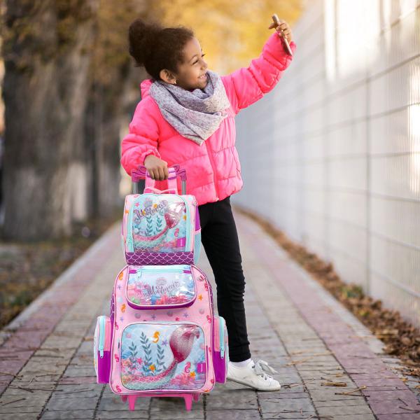 Imagem de Kit Mochila Infantil Rodinha Grande Sereia 3 Pçs Pre Escola