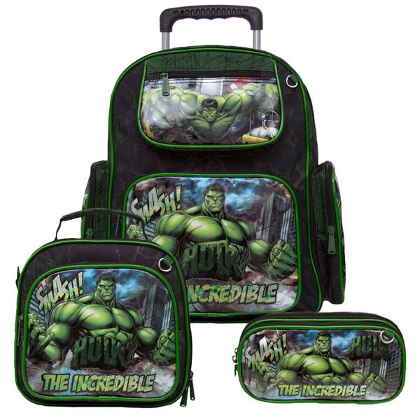 Imagem de Kit Mochila Infantil Rodinha Incrivel Hulk Herói Rodinha