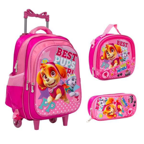 Imagem de Kit Mochila Infantil Rodinha Patrulha Canina 3D Cor Rosa