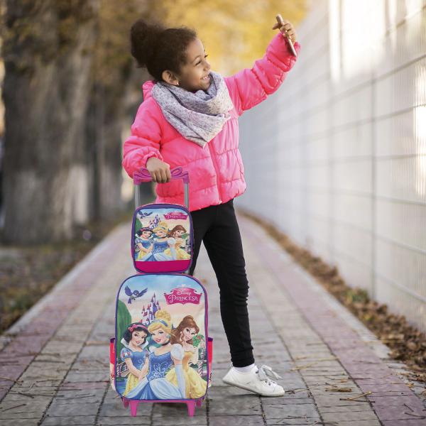 Imagem de Kit Mochila Infantil Rodinha Princesas Lancheira Estojo Rosa