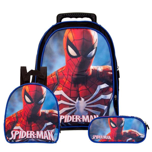 Imagem de Kit Mochila Infantil Rodinhas Homem Aranha Spider Man