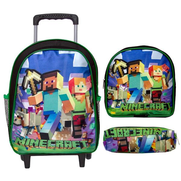 Imagem de Kit Mochila Infantil Rodinhas Menino Jogo Minecraft Passeio