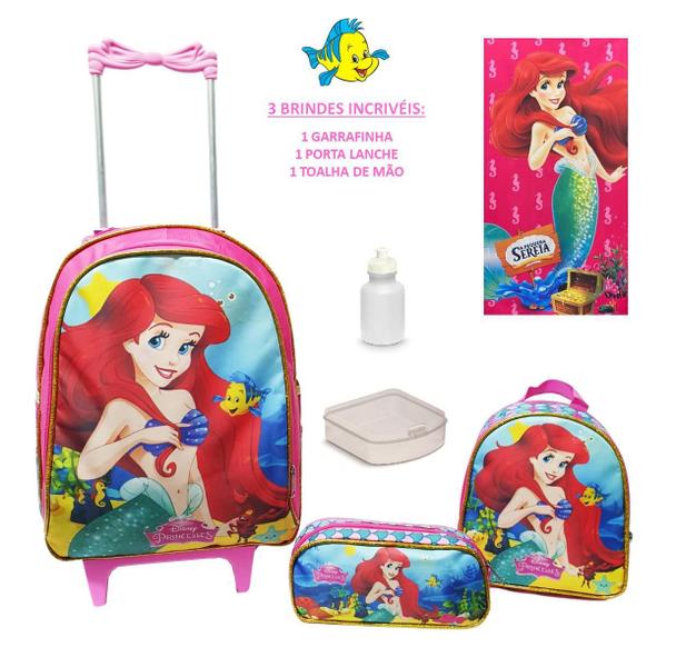 Imagem de Kit Mochila Infantil Rodinhas Pequena Sereia + Lancheira +