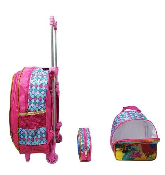 Imagem de Kit Mochila Infantil Rodinhas Pequena Sereia + Lancheira +