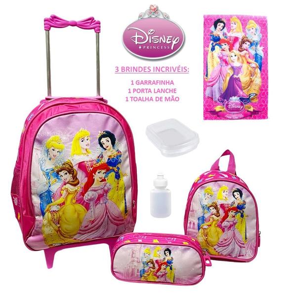 Imagem de Kit Mochila Infantil Rodinhas Princesa + Lancheira + Estojo