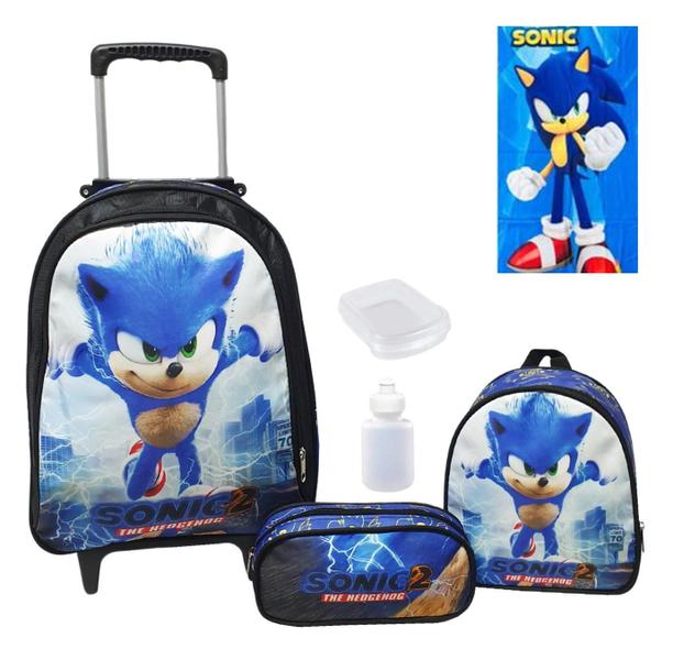 Imagem de Kit Mochila Infantil Rodinhas Sonic + Lancheira + Estojo