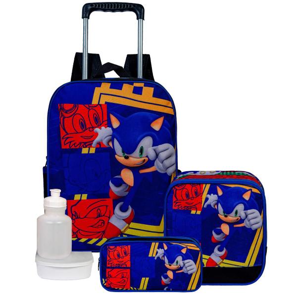 Imagem de Kit Mochila Infantil Sonic De Rodinha Reforçado e Lancheira