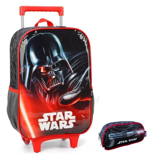 Imagem de Kit Mochila Infantil Star Wars Disney Rodinha Tam G Estojo