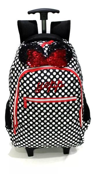 Imagem de Kit Mochila Infantil Trolley Minnie Paetê Lacinho Tam G Yepp