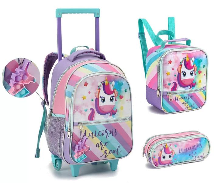 Imagem de Kit Mochila Infantil Unicórnio Estojo E Lancheira Dl1319