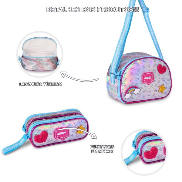 Imagem de Kit Mochila Infantil Unicórnio Holográfica Rodinhas Menina Escolar Lindo Reforçada Resistente 