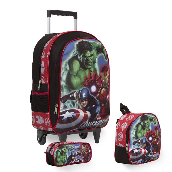 Imagem de Kit Mochila Infantil Vingadores Rodinha Reforçada Tam G